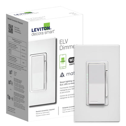 Leviton Decora Smart Switch, Wi-Fi 2nd Gen, Neutral Wire Required, Works with Matter, My Leviton, Alexa, Google Assistant, Apple Home/Siri & Wired or Wire-Free 3-Way, D215S-1RW, White