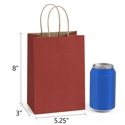 BagDream Small Gift Bags 25Pcs 5.25x3x8 Red Paper Bags with Handles, Kraft Paper Sacks for Small Gifts, Birthday, Wedding Party Favor, Christmas Valentine‘s Day