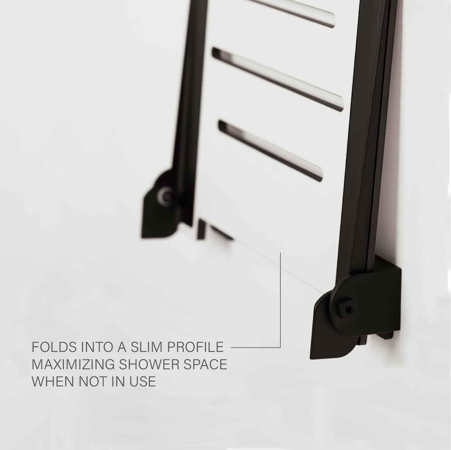 Seachrome 18 inch Silhouette Slimline Folding Wall Mount Shower Bench Seat, White Seat with Matte Black Frame
