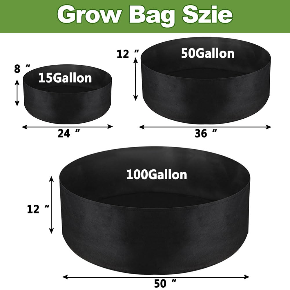 IWNTWY 2-Pack 15 Gallon Grow Bag, Heavy Duty Thickened Fabric Pots Round Raised Garden Bed Planter for Planting Herb Flower Vegetable Potato Plants (24" D × 8" H)