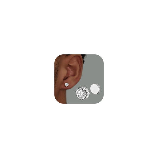 GEMQUEEN Magnetic Earrings for Men Women - 5A Shiny CZ Dragon Claw Punk Hypoallergenic Stainless Steel Non Piercing Clip on Fake Earrings Studs Silver 6.5MM Not Easy to Fall