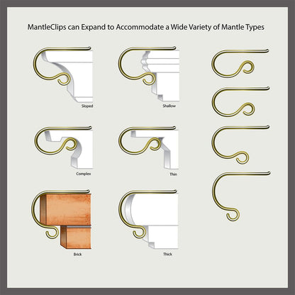 Haute Decor The Original MantleClip Stocking Holder - 6 Pack (Silver) - Safe and Secure - Adjusts to Fit Mantels Up to 3 Inches Thick