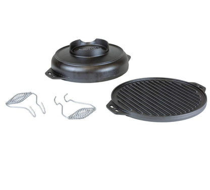 Lodge Cast Iron Cookware Bundle with Reversible Grill/Griddle, Wok, Handles and 4-in-1 Camp Tool