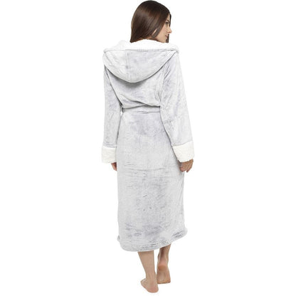 Style It Up Ladies Luxurious Soft Dressing Gown Hooded Plain Fluffy Snuggle Fleece Warm Robe, (GREY, 12-14)