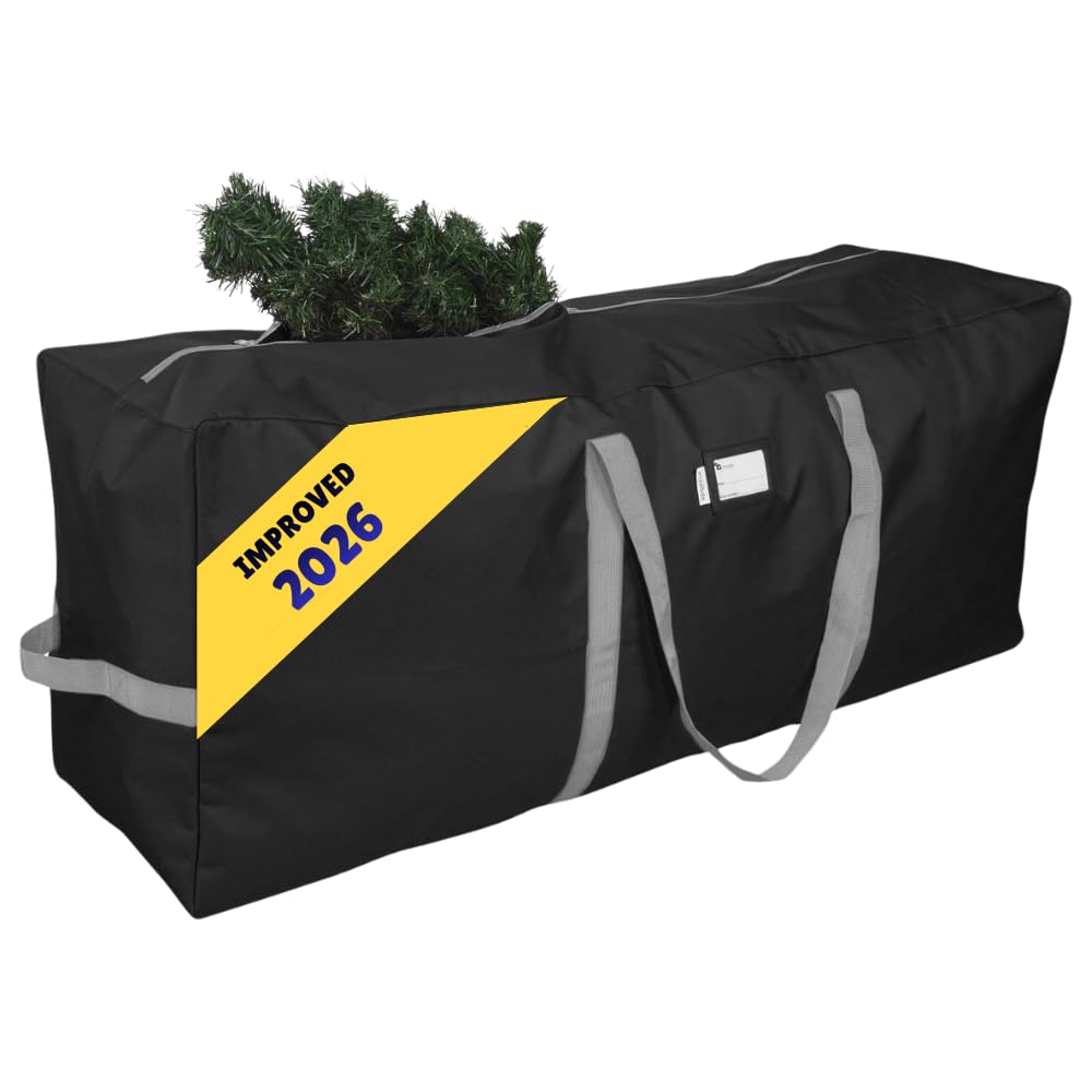 Primode Heavy Duty Christmas Tree Storage Bag, Fits Up to 9 Ft. Tall Disassembled Trees, 25" H X 20" W X 65" L, Durable 600D Oxford Material, Heavy Duty Xmas Storage Container (Black)