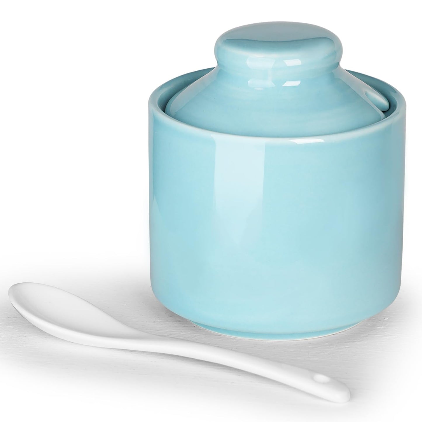 HAOTOP 8 oz Sugar Bowl with Lid and Spoon,Ceramic Sugar Jar Sugar Dispenser Sugar Container Coffee Bar Accessories, Kitchen Countertop Canisters (Turquoise)