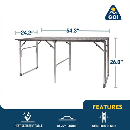 GCI OUTDOOR Slim-Fold Table | Portable Outdoor 4 Person Dining Table, Heat Resistant Aluminum Tabletop, Perfect for Barbecues, Camping, Picnics & Tailgating