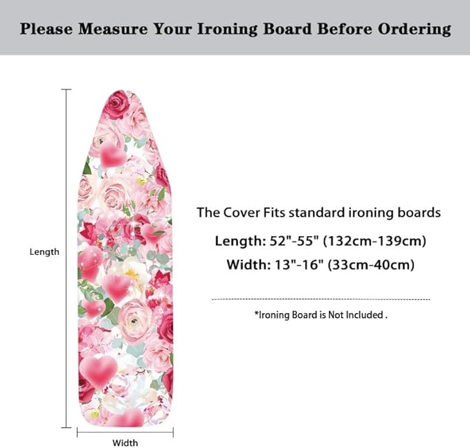 Pink Rose Flower Ironing Board Cover Watercolor Valentine's Day Roses 15x 54