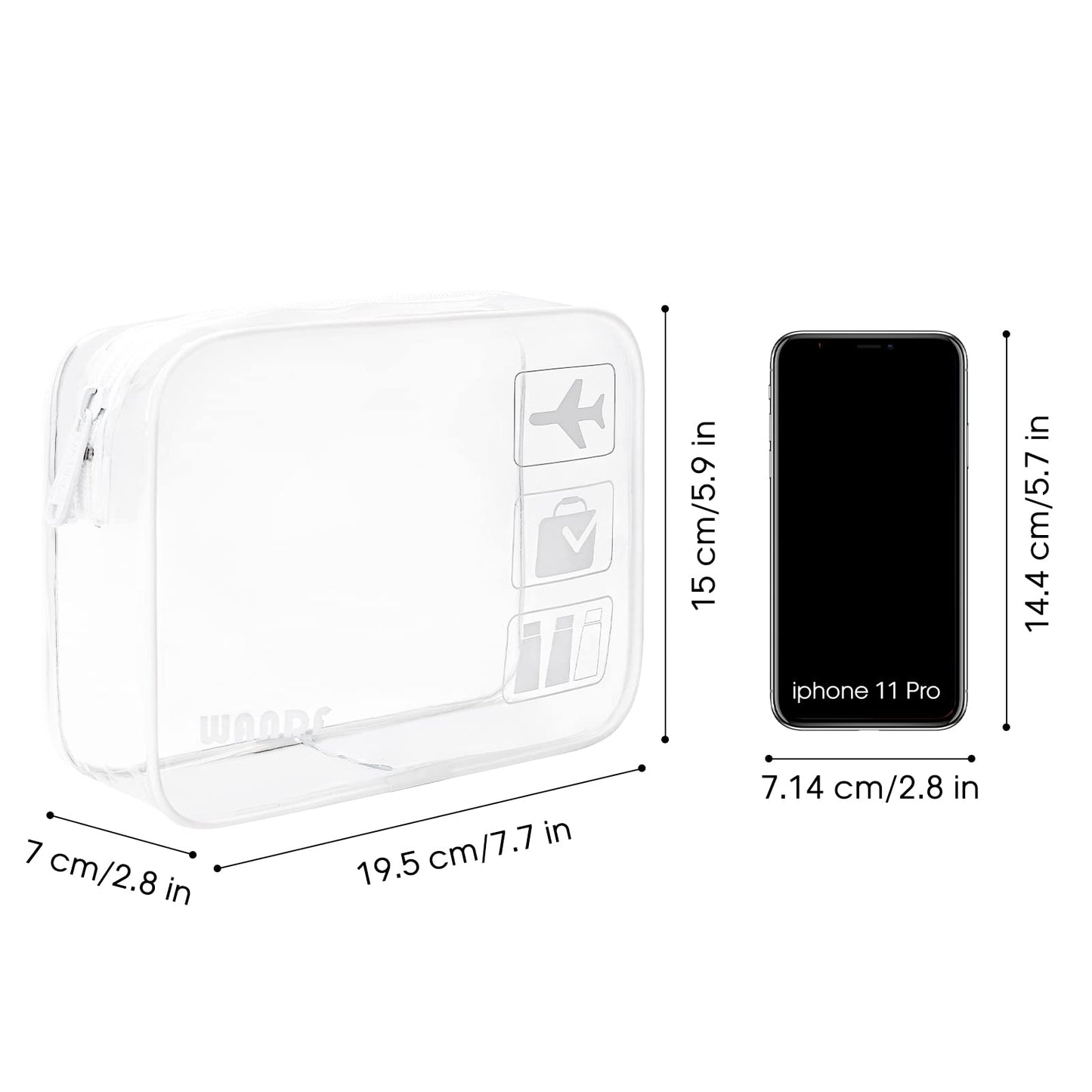 TSA Approved Clear Travel Toiletry Bag wih Zippers Carry-on Travel Accessories Quart Size Toiletries Cosmetic Pouch Makeup Bags for Men and Women (2pcs White)