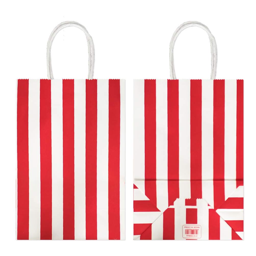 ADIDO EVA 25 PCS Red and White Striped Gift Bags Small Red White Stripe Bags with Handles for Party Favor (6.2 x 3.1 x 8.6 In)