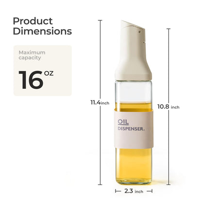 stackbear Olive Oil Dispenser for Cooking - 16oz Leakproof Glass Oil Dispenser Bottle with Gravity Spout, Air Fryer, BBQ, Healthy Salad & Non-Stick Pans, BPA-Free, Easy to Refill and Use, Light Grey