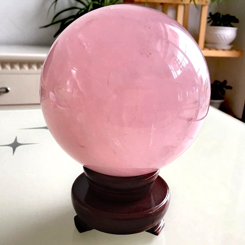 MDYSC 3.54inch Natural Pink Rose Quartz Magic Crystal Healing Ball Ornament Sphere + Base (9cm (3.54inch))