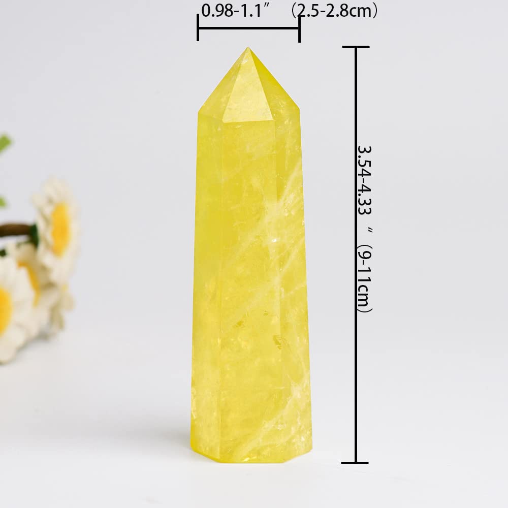 WUYOUSHI 1PCS Citrine Natural Crystal Tower 3.54-4.33" Healing Crystal Wand 6 Faceted Chakra Reiki Meditation Therapy