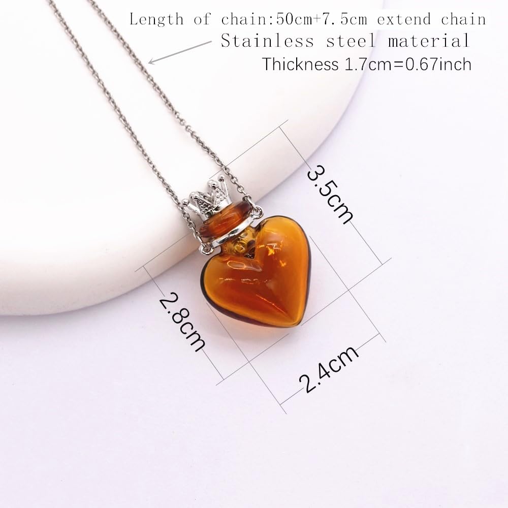 Glaze Glass Heart-Shaped Refillable Essential Oil Necklace Pendant - Aromatherapy Perfume Diffuser Pendant with Stainless Steel Chain (Grey)
