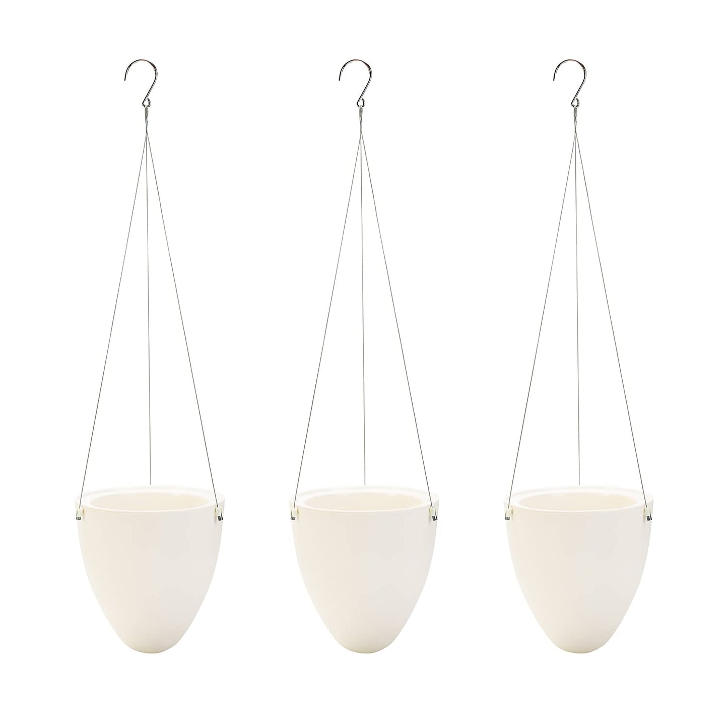 Sungmor 3 Pack Self Watering Hanging Planters, Unique Eggshell Shape Indoor Outdoor Hanging Pots for Plants, Modern White Plastic Flower Pots Home Decor Hanging Basket