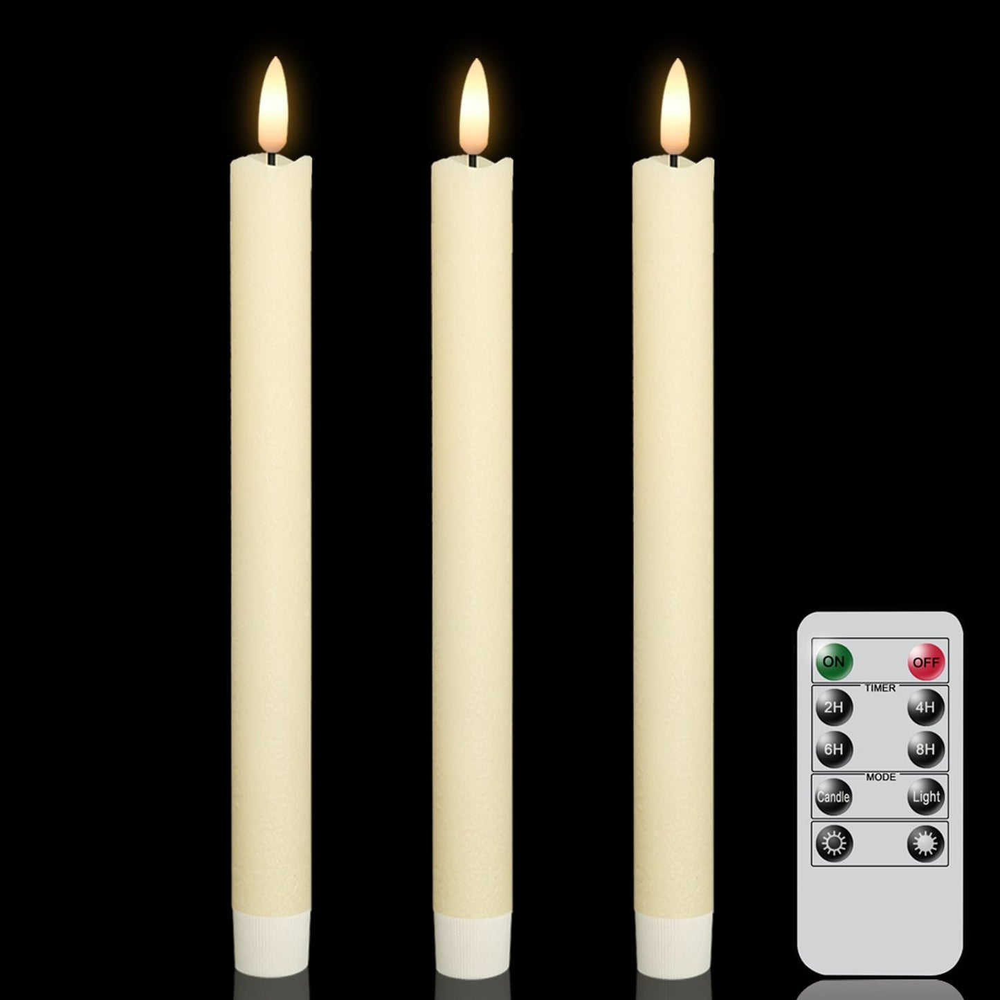 KunSwenn Taper Candles Battery Operated with Remote Timer, with Remote Timer Flameless Taper Candles, LED Flameless Candlesticks for Halloween Christmas Home Decor(Set of 3, 0.78” x 9.65”)