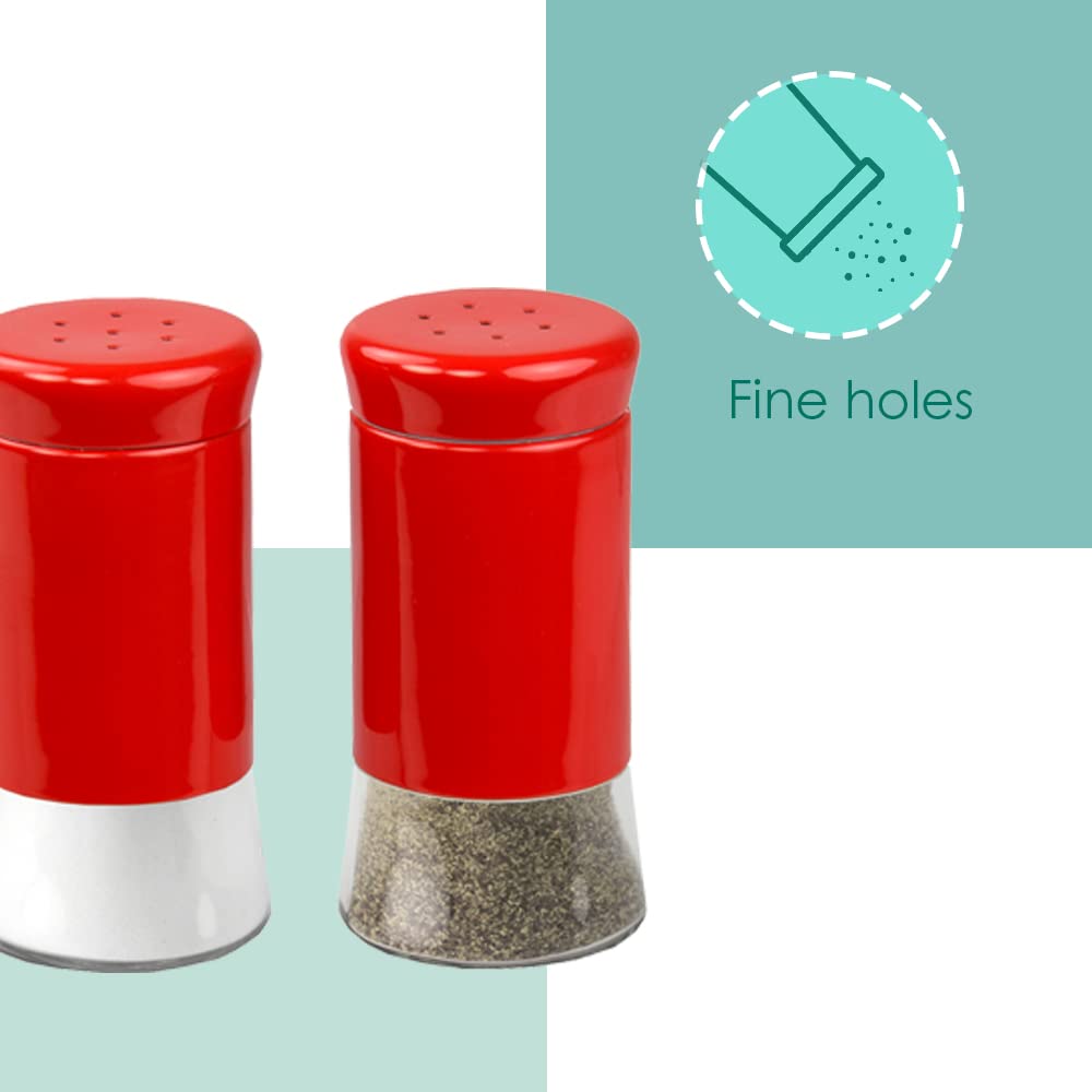 Retro-Styled Stainless Steel Salt and Pepper Shakers (Red), By Home Basics | 2 Piece Shakers for Salt, Pepper, Cumin, Cinnamon, Paprika, and More | With See-Through Glass Bases
