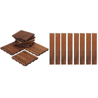 Bare Decor EZ-Floor Interlocking Teak Wood Flooring Tiles and End Pins (Set of 10 Tiles + 8 End Pins)