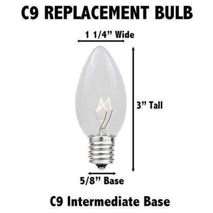 25 Foot C9 Multi Ceramic Christmas String Light Set - Opaque Bulbs - Roofline Light String - Green Wire