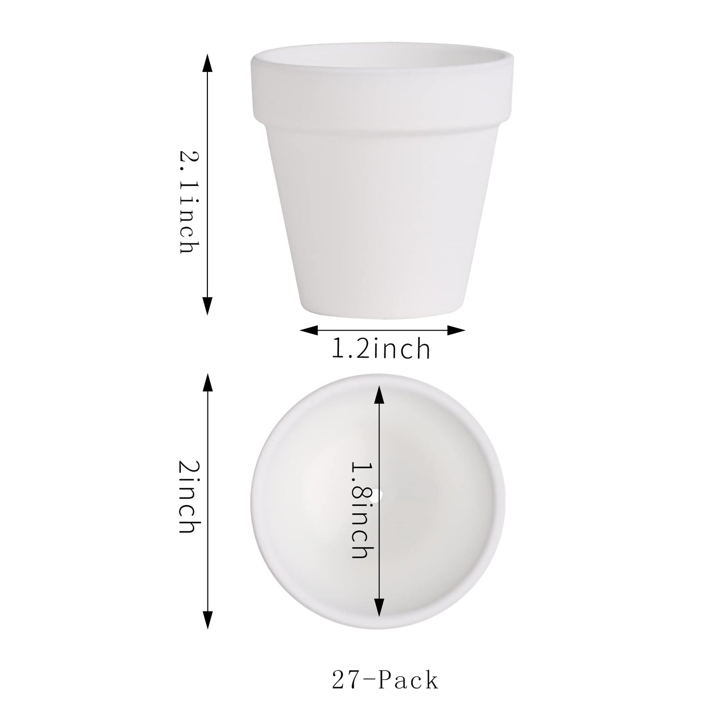 Yishang 27 pcs Small Mini White Clay Pots, 2 inch Terracotta Pot Clay Ceramic Pottery Planter,Cactus Flower Terra Cotta Pots,Succulents Nursery Pots,with Drainage Hole,Great for Crafts,Wedding Favor