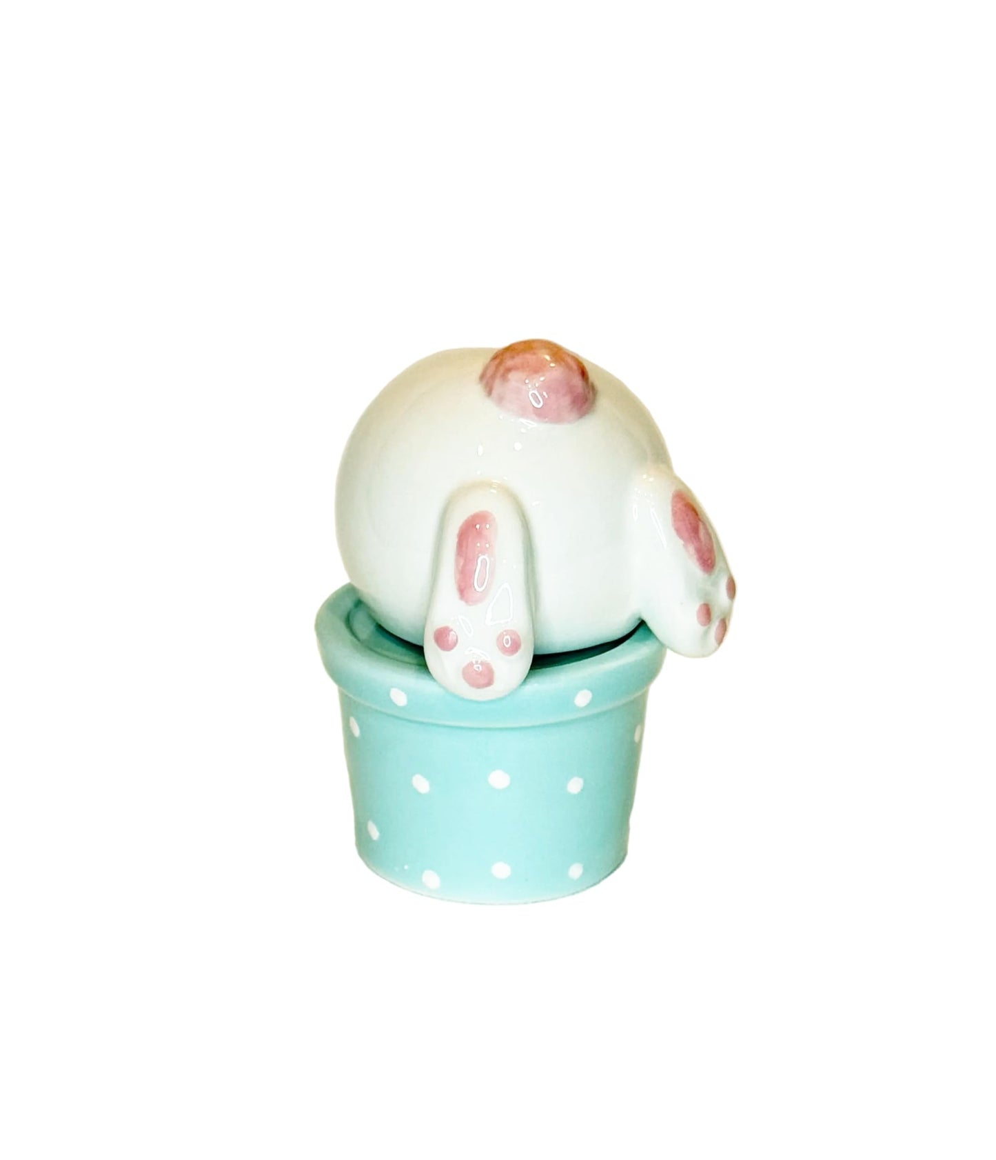 Spring Garden Bunny Rabbit Salt and Pepper Shaker Set, Ceramic, White Pink and Pastel Blue, Polka Dot Design, 4 Inch High, 2 Piece Set, Easter Bunny Decoration
