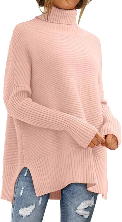 LILLUSORY Women's Oversized Turtleneck Sweaters Fall Batwing Sleeve Ribbed Tunic Sweater