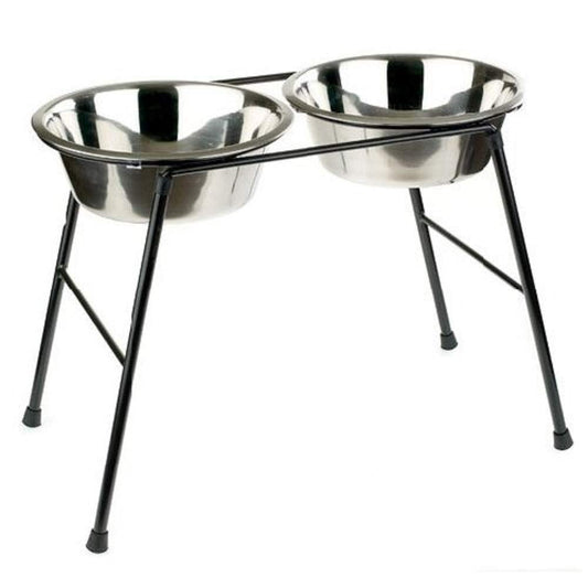 Classic Pet Products Double Feeder High Stand with 2 x 2500 ml Stainless Steel Dishes, 370 mm Tall, clear