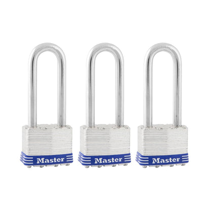 Master Lock Silver Outdoor Keyed-Alike Padlocks with Keys, Extra Long Shackle Lock for Gate, Fence, Shed, or Other Equipment, 3 Pack, 1TRILJ