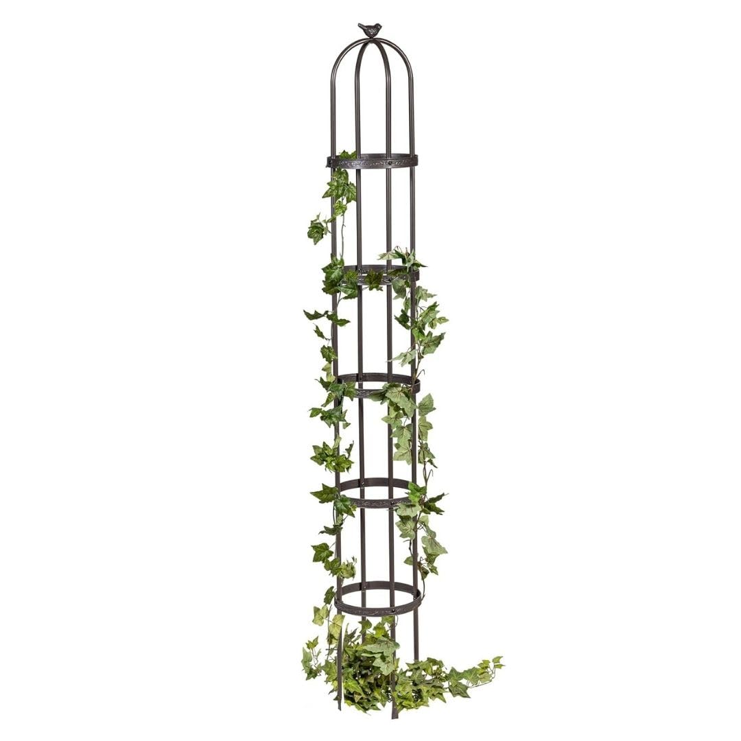 Evergreen 7 Feet Garden Metal Garden Obelisk Trellis for Climbing Plants Outdoor | Indoor Plant Trellis for Potted Plants | Floral Pattern Arch Trellis | Bronze