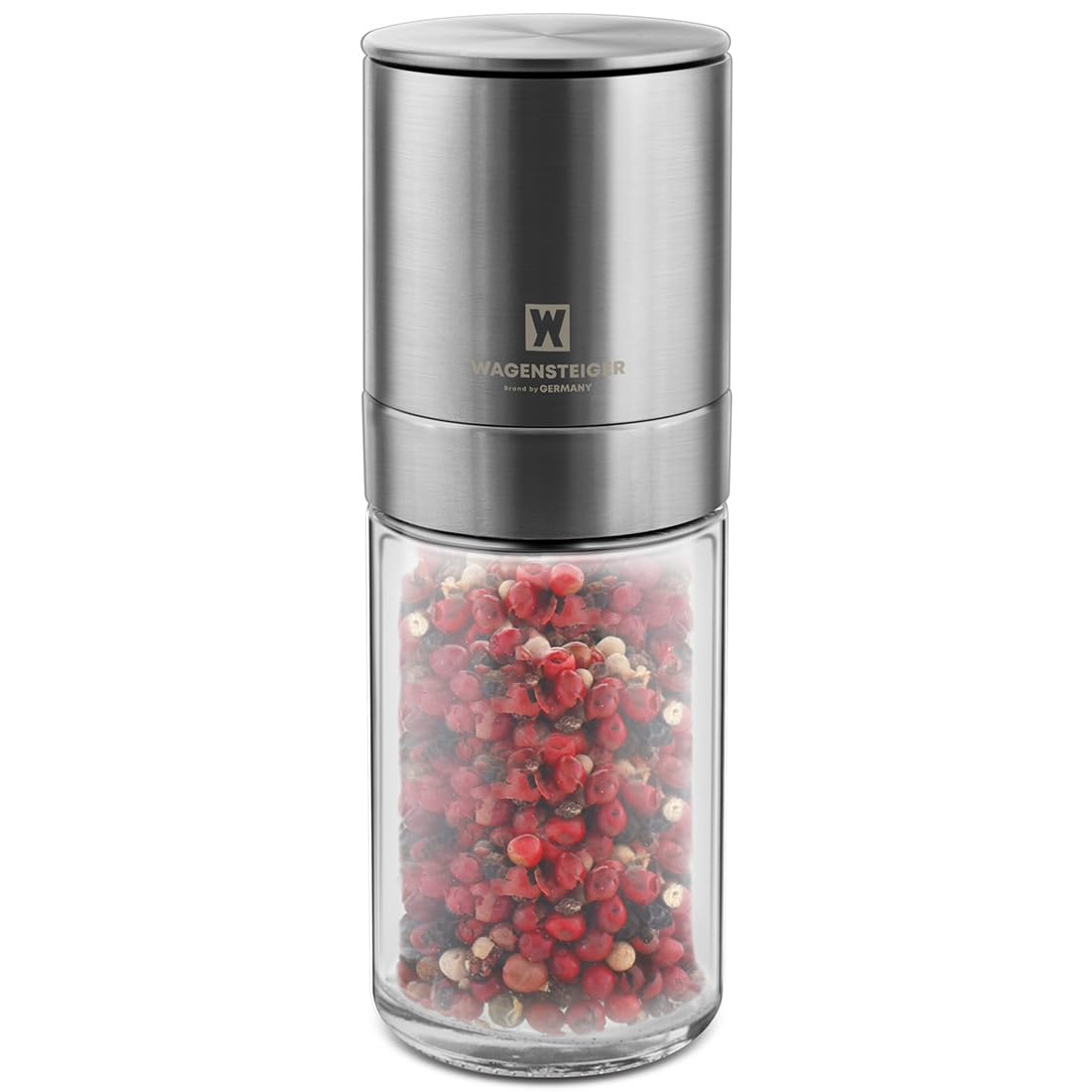 WAGENSTEIGER Manual Pepper Grinder 140mm Adjustable Ceramic Grinder, Stainless Steel & Glass Salt Pepper Mill, Refillable Spice Grinder
