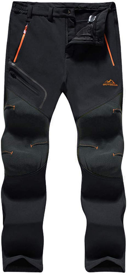 TACVASEN Winter Trousers - Men's Softshell Waterproof Thermal Fleece Hiking Pants, Thick - Black, 34