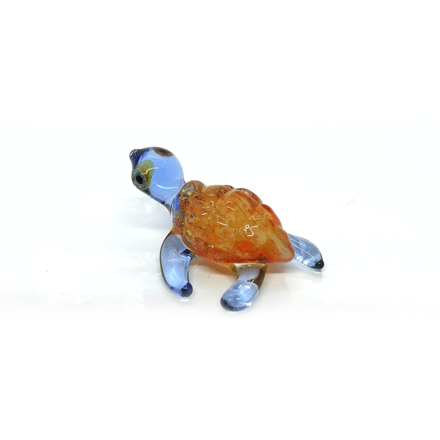 Sansukjai Turtle Sea Tiny Blown Glass Figurines Animals Art Collectible Handmade Gift Home Décor (Marble Orange Blue)