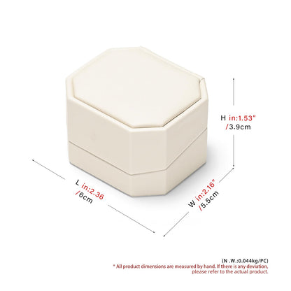 Woodten Octagonal PU Leather Jewelry Ring Gift Box Beige Small Engagement Proposal Ring Box