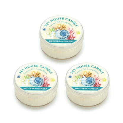 Pet House Mini Candles for Pet Odor Made with Natural Soy Wax, Plant Based, Dog and Cat Friendly Scented Candles, Mediterranean Sea Pack of 3