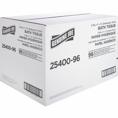 Genuine Joe Standard Bath Tissue, 3" x 4", 2-Ply, 400 Sheets/Roll, 96 Count