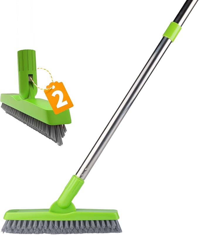 ITTAHO 2 Pack Grout Brush with Long Handle, Swivel Cleaning Grout Line Scrubber