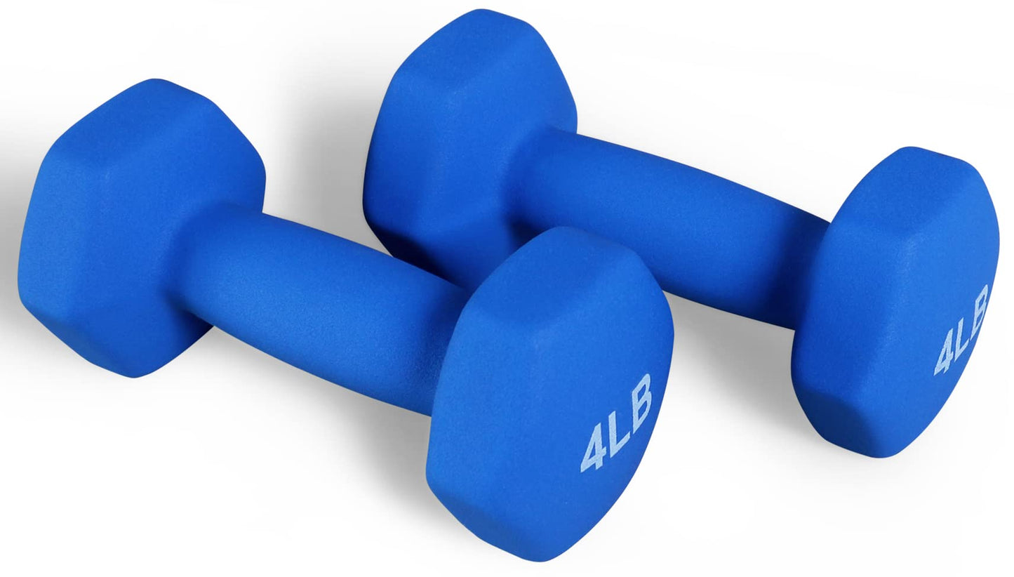Fitvids Neoprene Dumbbell Hand Weights, Anti-Slip, Anti-roll, Hex Shape Colorful, 4-Pound, Pair