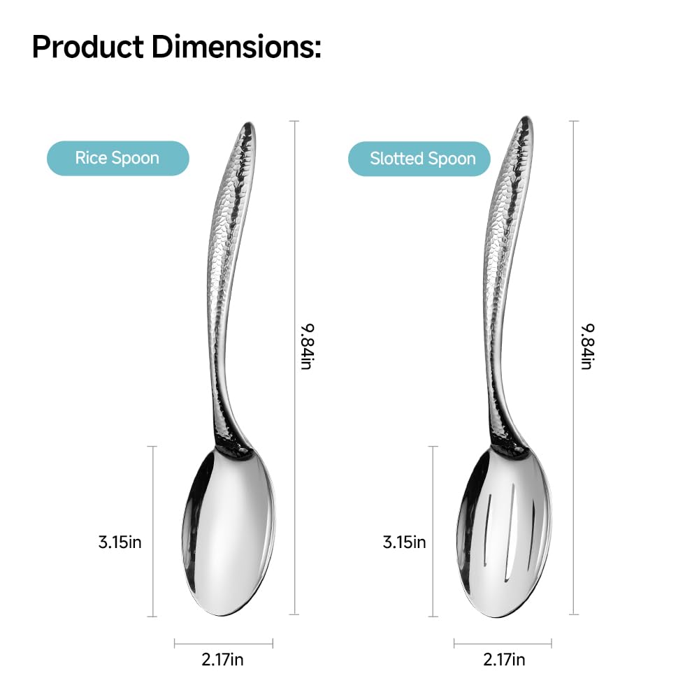Stainless Steel Serving Spoon Set of 2, Solid Spoon & Slotted Spoon with Thick Non-Slip Ergonomic Handle, Heavy Duty Serving Utensils for Buffet, Party, Kitchen, 9.84 Inch