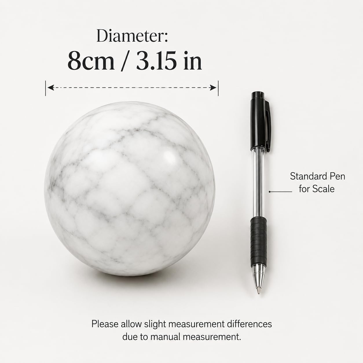 SIRIZEN-DIVING White Marble Decorative Sphere, 8cm Natural Stone Orb
