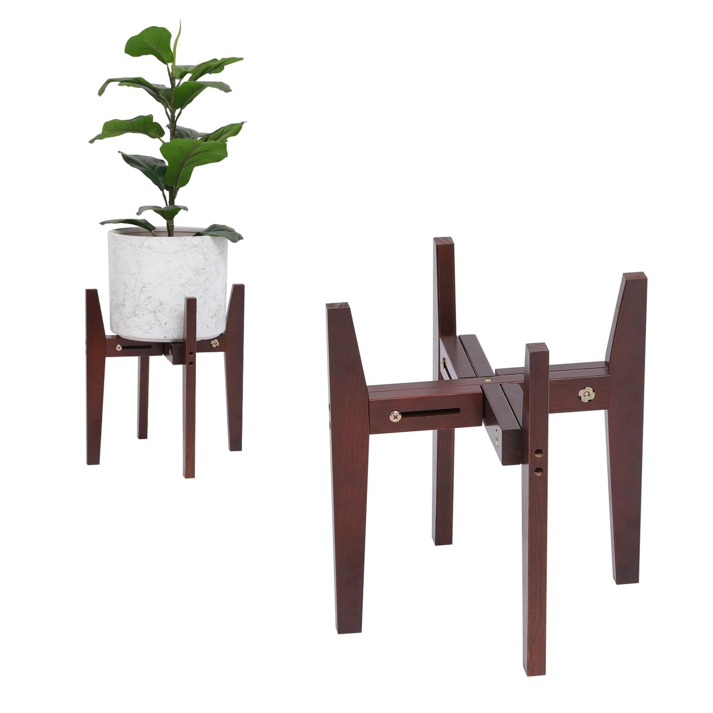 PHOARTS Wooden Adjustable Plant Stand, Mid Century Modern Metal Plant Holder for Indoor & Outdoor, Fits 8 to 15 Inch Planters Pots,Heavy Duty Flower Pot Stand for Living Room, Corner, Patio (Black,Not with pot)