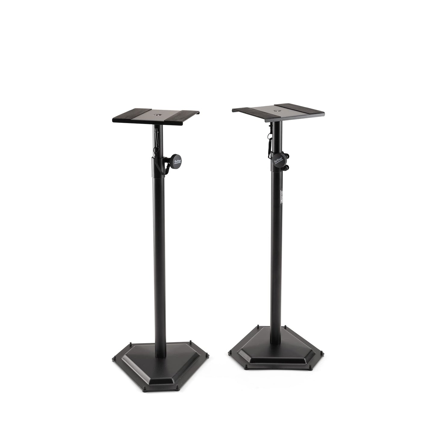 On-Stage SMS6600-P Hex-Base Monitor Stands Pair(Height-Adjustable Pedestal Studio Speaker Stands, Locking Pin, Hexagonal Base, Steel Construction, Nonslip Rubber Feet, Optional Floor Spikes, Black)