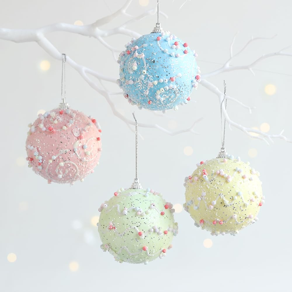 Pastel Christmas Tree Ornaments Decorations, 12 Pcs 3.1 Inch Macaron Shatterproof Foam Christmas Ball Ornaments Set, Christmas Tree Hanging Pendants Xmas Tree Decoration