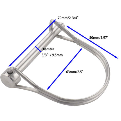 2 Pcs Safety Coupler Pin 3/8" x 2-3/4"(9.5mm x 70mm), 316 Stainless Steel Heavy Duty Shaft Locking Pins