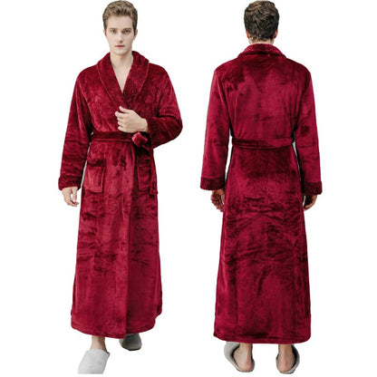 Dressing Gown Women Full Length Robe Plus Size Fleece Winter Warm Bathrobe, UK14-20(label XL), Wine Red