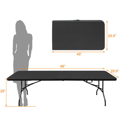 SculPong 8 FT Folding Table with Carry Handle, Portable Fold-in-Half Plastic Table, Rectangle Foldable Table for Indoor/Outdoor Black