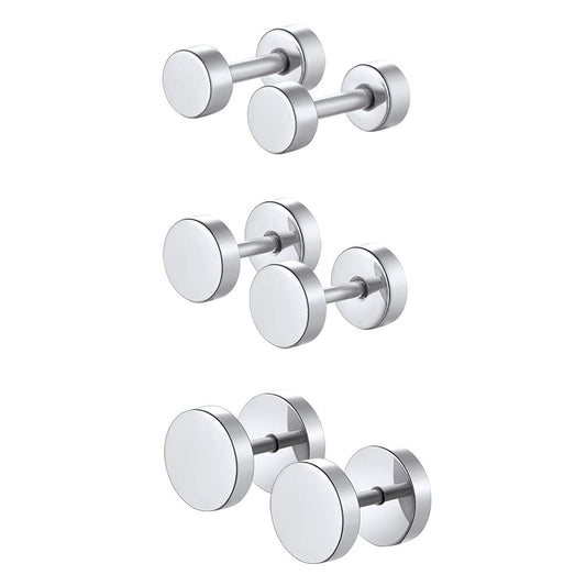 Stainless Steel Round Stud Earrings Set Ear Piercing Plugs Tunnel Men Women Hip Hop Style Jewelry