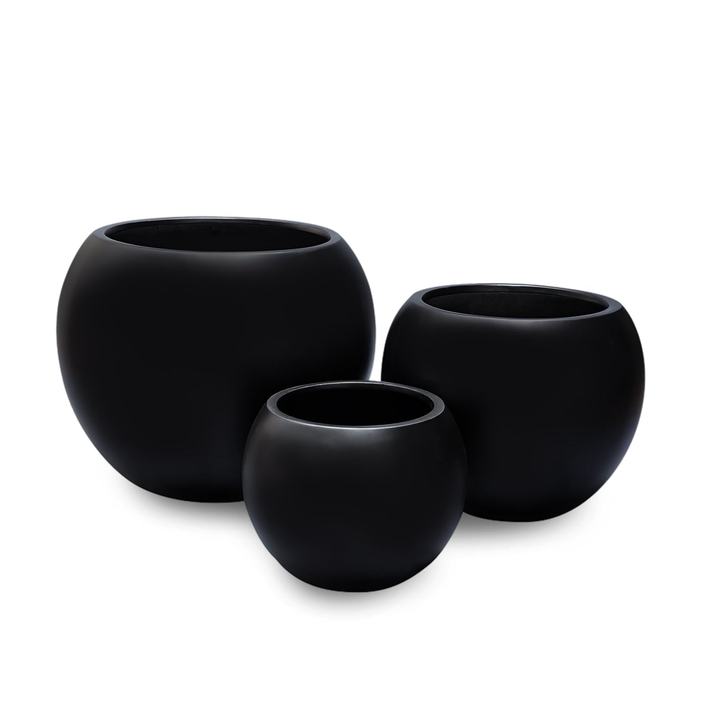 DEPLA LANE Marlo Fiberstone Round Planter, Lightweight, Durable (11.6" Pot Opening x 16.9"D x 13.4"H) Smooth Finishes, UV Resistant, Modern Minimalist Home Decor, Indoor Outdoor Plant Pot (M, Black)