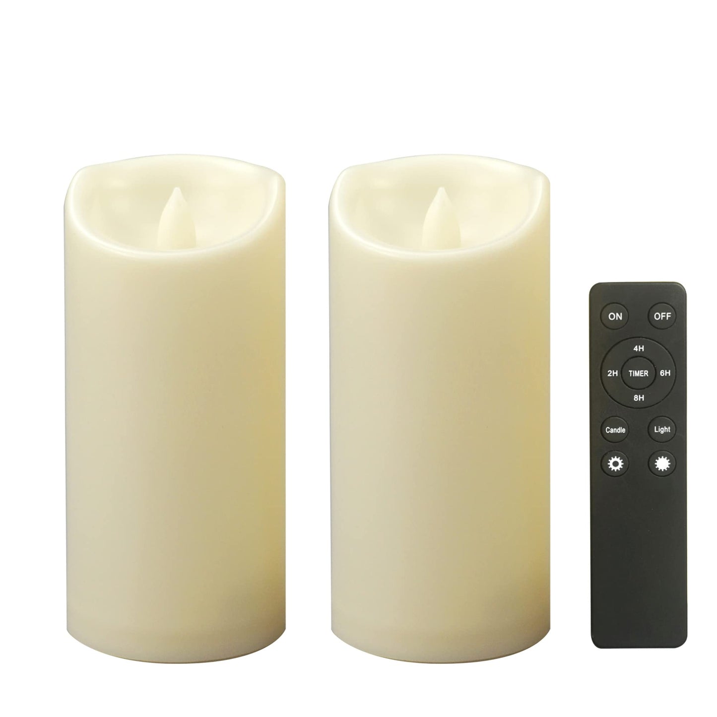CANDLE CHOICE Outdoor Battery-Operated Flameless Candles with Remote Timer Waterproof Flickering Plastic Electric LED Pillar Lights for Lantern Patio Garden Wedding Halloween Christmas 3”x7” 2 Pack