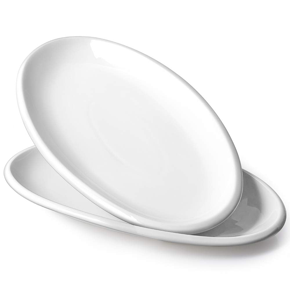 DOWAN 14" Serving Platters for Entertaining, Oval White Serving Plates, Party Serving Trays and Platters Oven Safe, Porcelain Dinner Serving Tray Serving Dishes for Meat, Set of 2