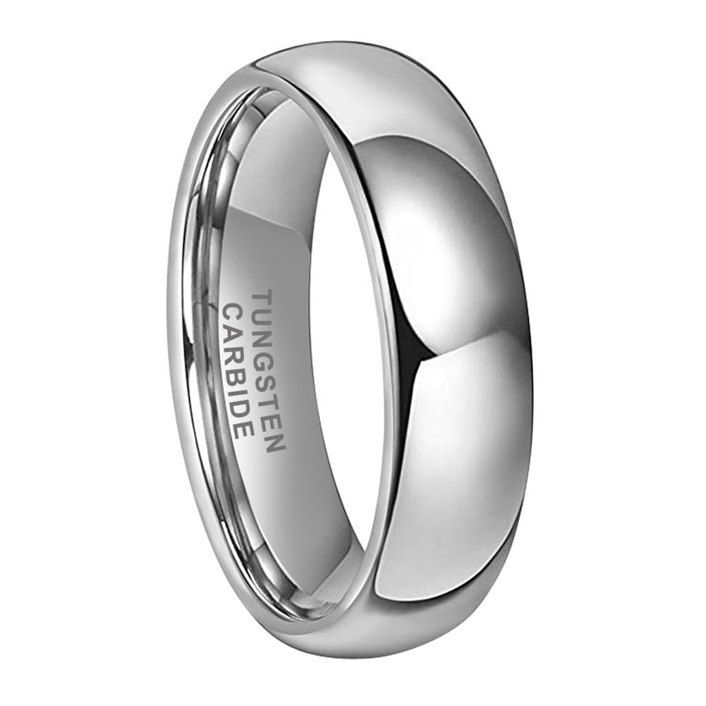 TUTISS 6mm Tungsten Rings for Men Women Engagement Wedding Bands Domed Polished Comfort Fit Size 12